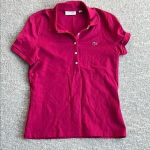 Lacoste Pink Fitted Button Down Polo Shirt